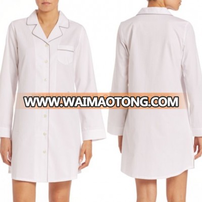 wholesale latest subtle herringbone jacquard sleepshirt notched lapels with long sleeves button front elegent sleepshirt